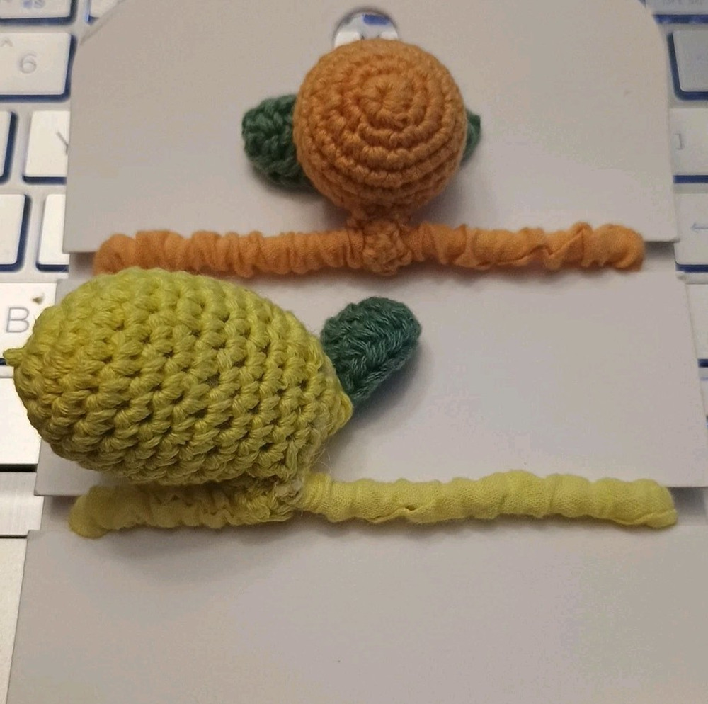 ZARA set 2 Hair Accessories Stretch bands KNITTED CROCHET Orange & Lemon New